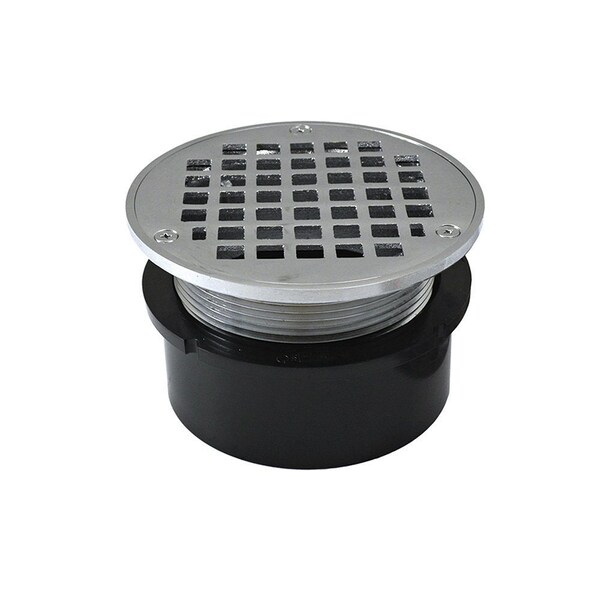 Jones Stephens 4in. ABS Hub Fit Drain Base with 3-1/2in. Metal Spud and 5in. Chrome Plated Strainer D53014 - main